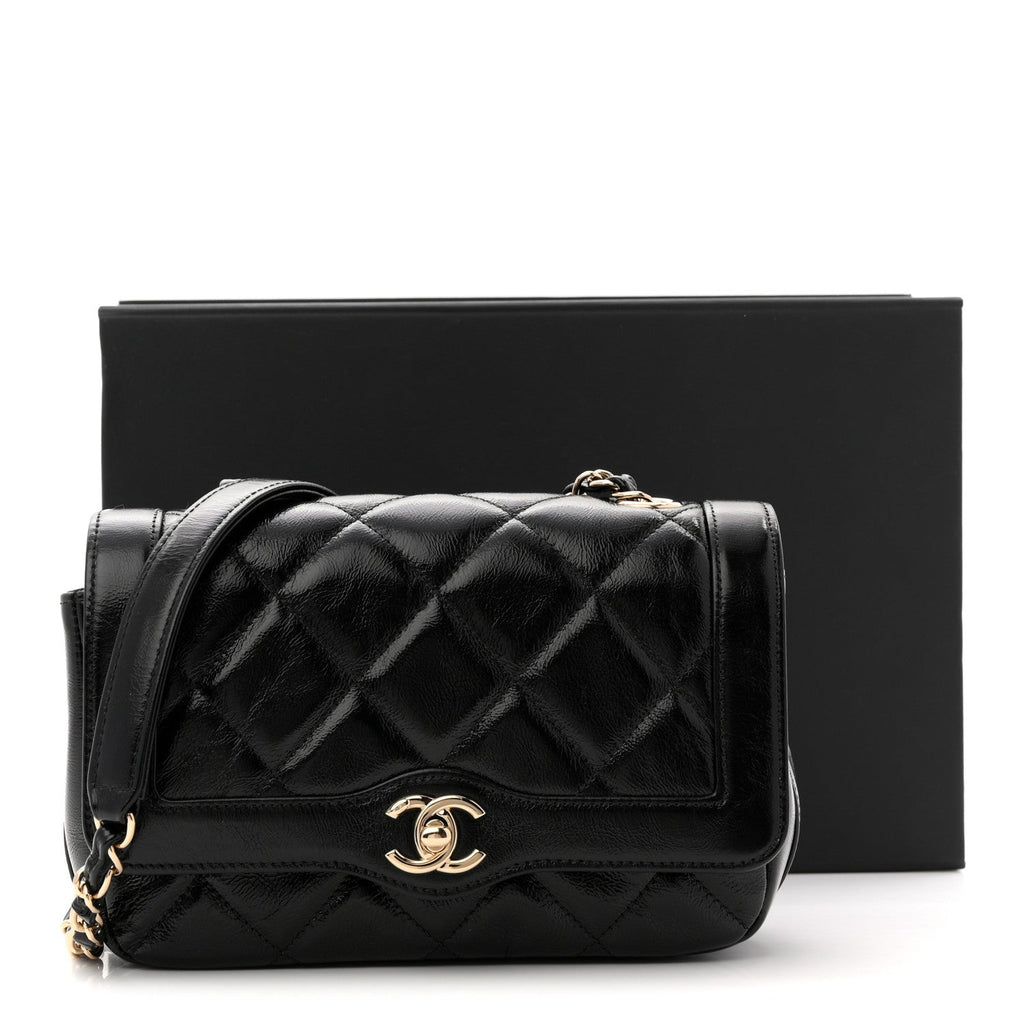 Chanel Crumpled Glazed Lambskin Quilted Mini Flap Black