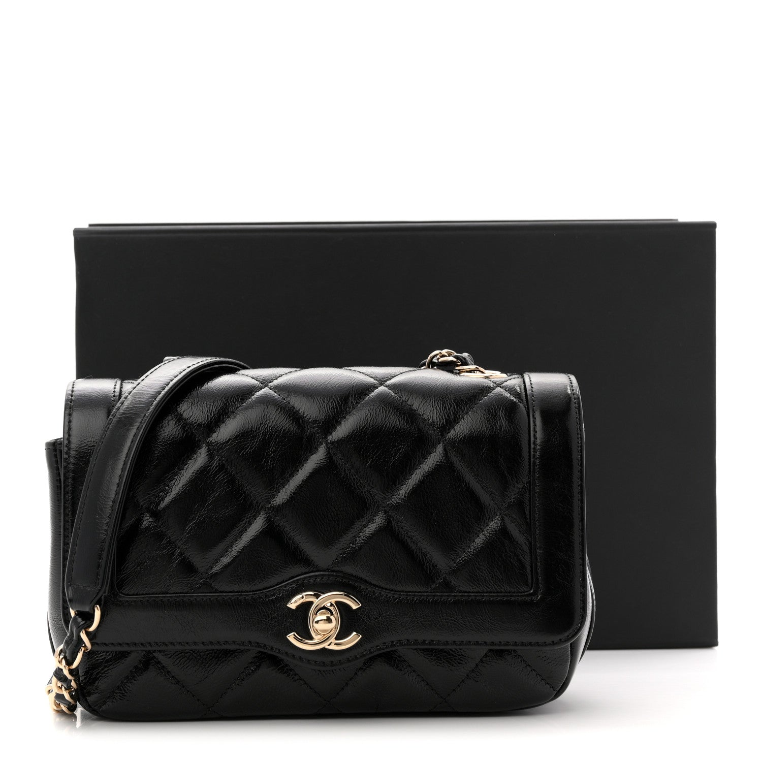 Chanel Crumpled Glazed Lambskin Quilted Mini Flap Black