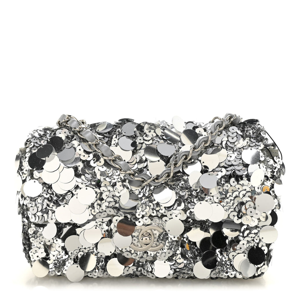 Chanel Sequin Mini Rectangular Flap Silver