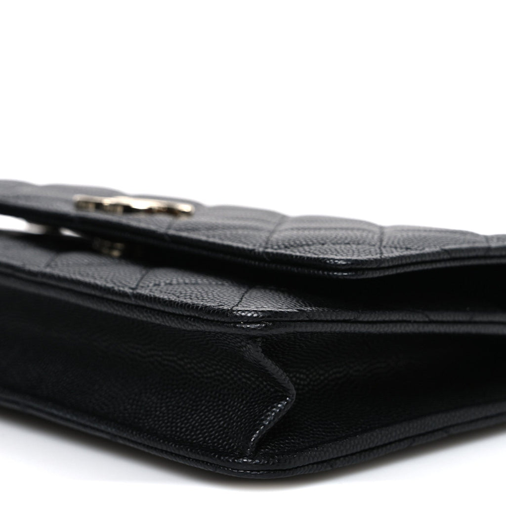 Chanel Caviar Quilted Striated CC Wallet On Chain WOC Black
