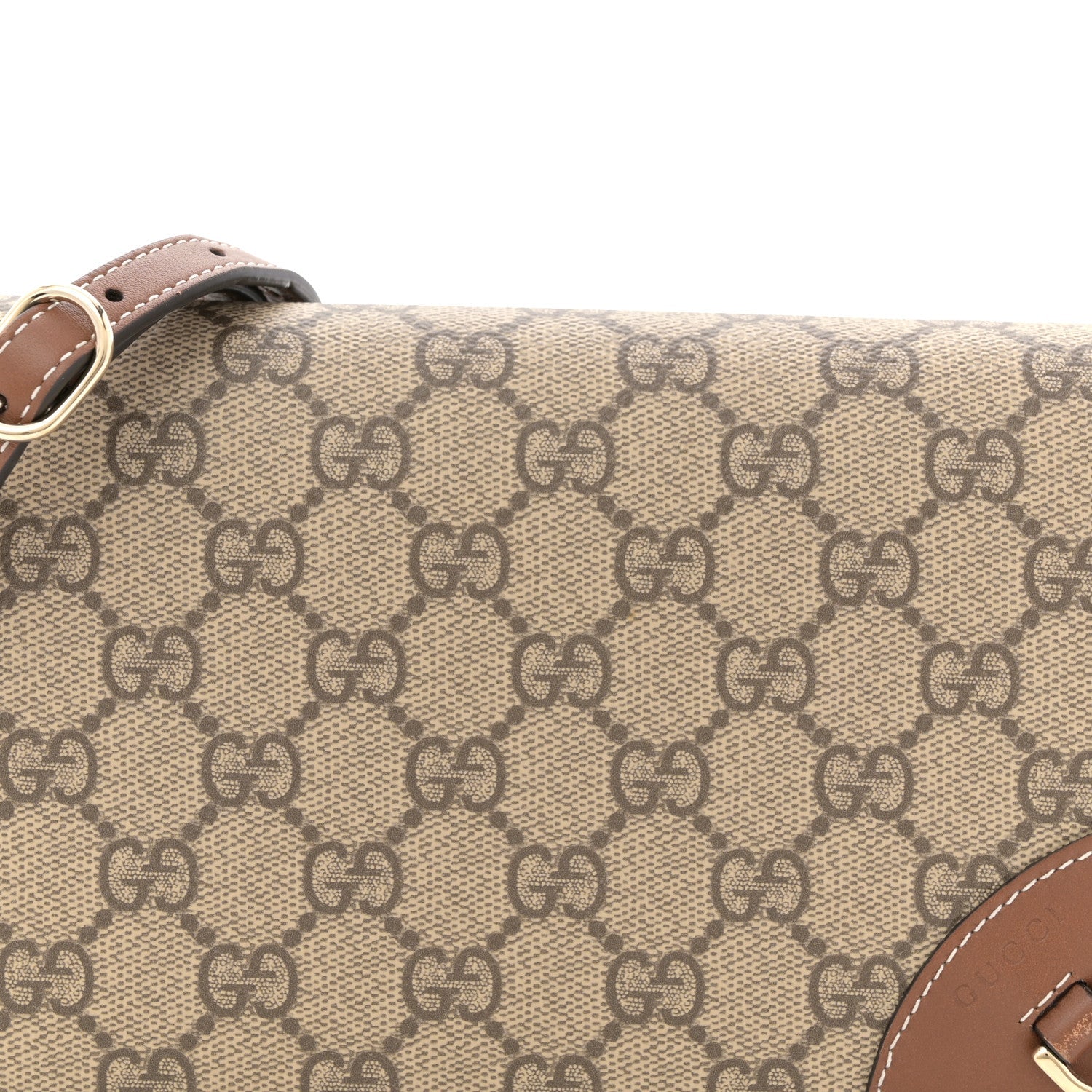 Gucci GG Supreme Monogram Textured Calfskin Emblem Super Mini Shoulder Bag Beige Dark Brown