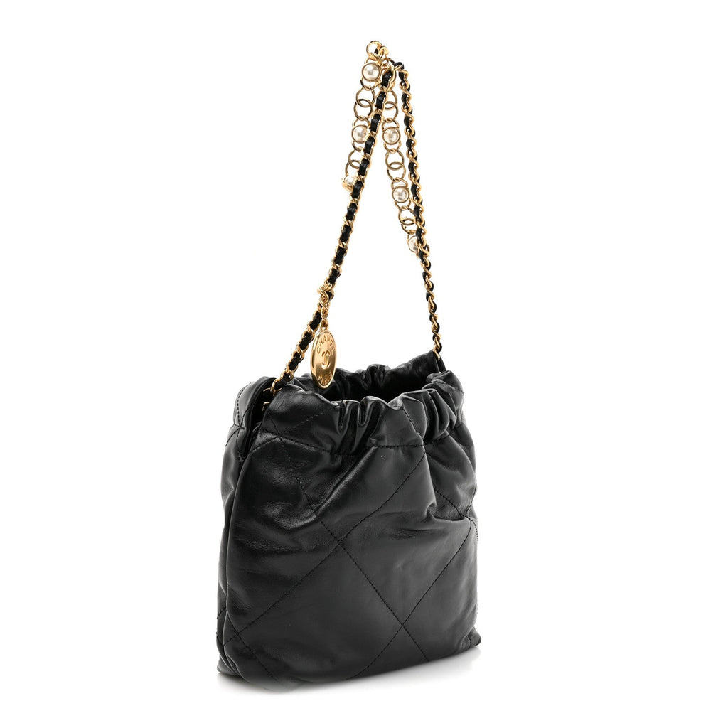 Chanel Shiny Calfskin Quilted Pearl CC Chain Mini Chanel 22 Black