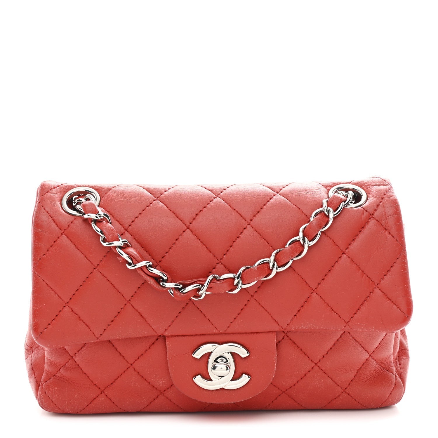 Chanel Lambskin Quilted Mini Rectangular Flap Red