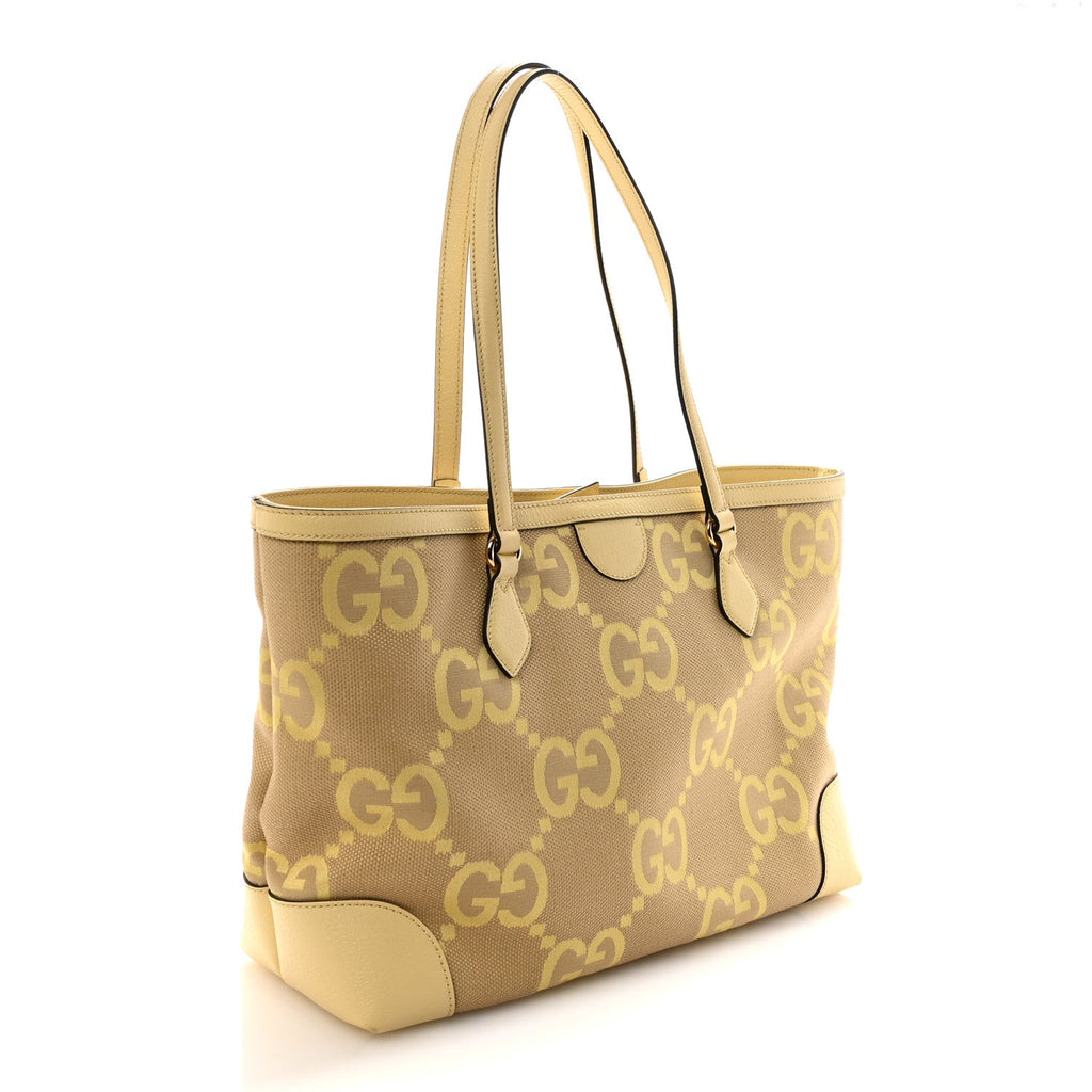 Gucci Monogram Jumbo GG Textured Dollar Calfskin Medium Ophidia Shopping Tote Beige Banana