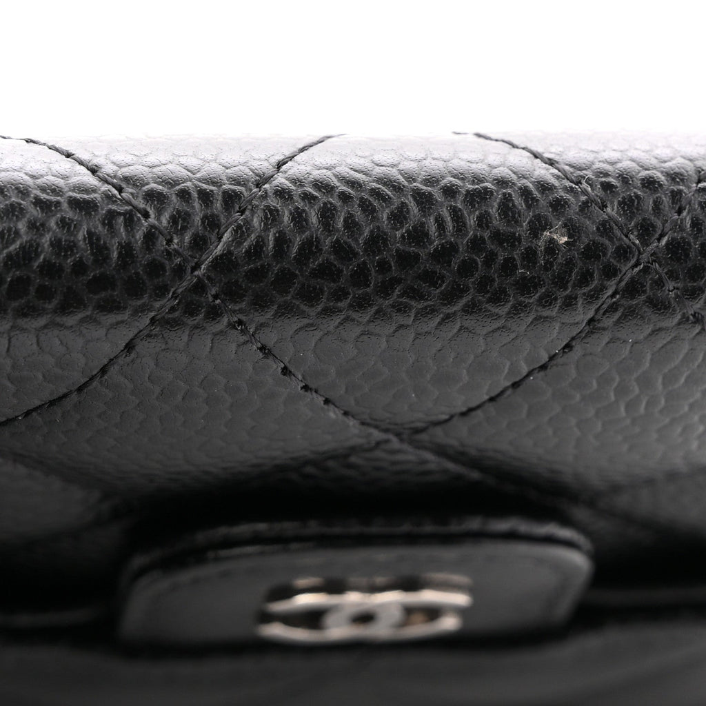 Caviar Quilted Compact Flap Wallet Black