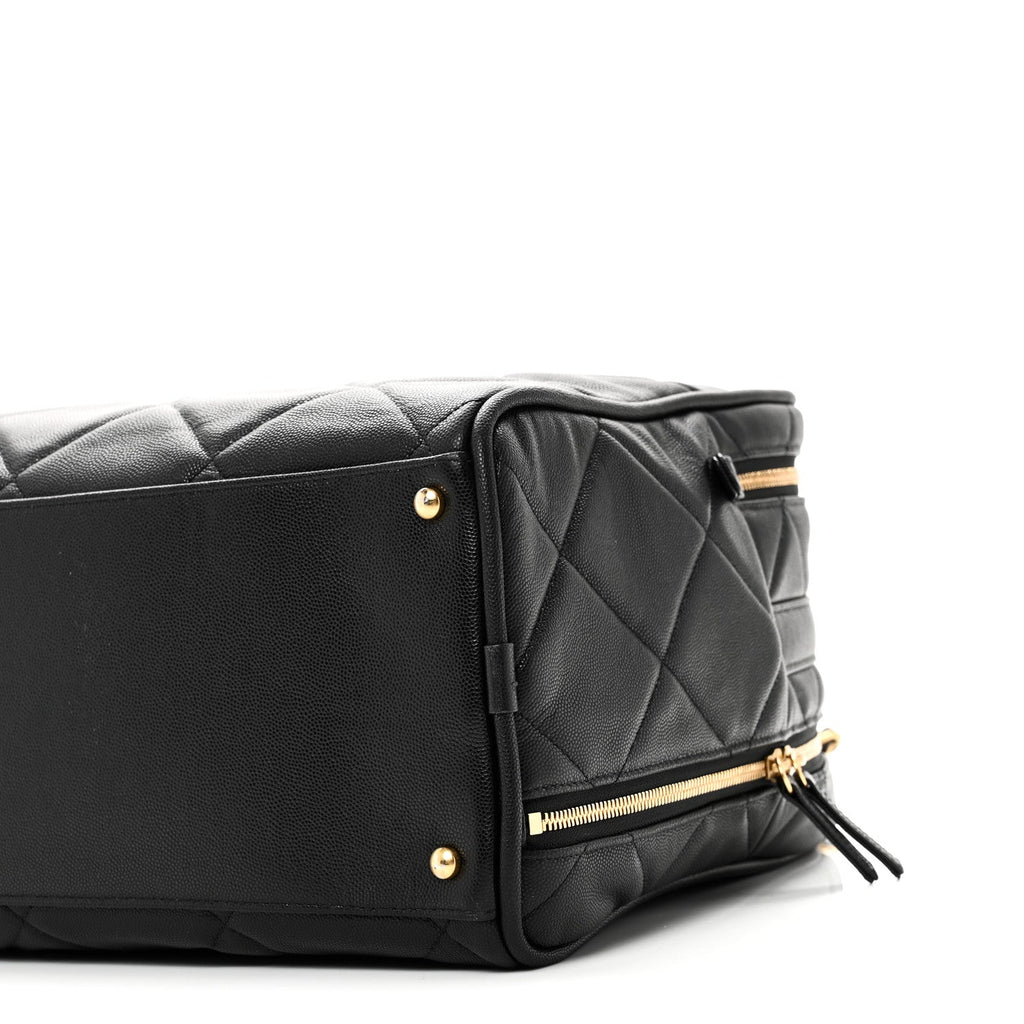 Chanel Shiny Grained Calfskin Quilted Travel Bowling Bag Black