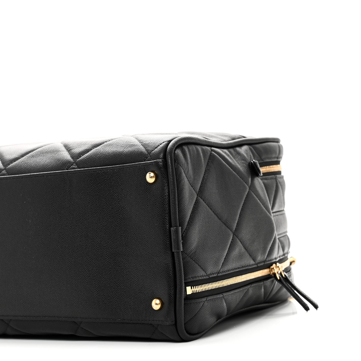 Chanel Shiny Grained Calfskin Quilted Travel Bowling Bag Black