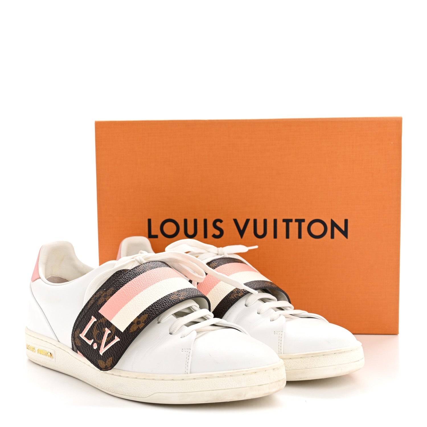 Louis Vuitton Calfskin Monogram Striped Frontrow Sneakers 38.5 White