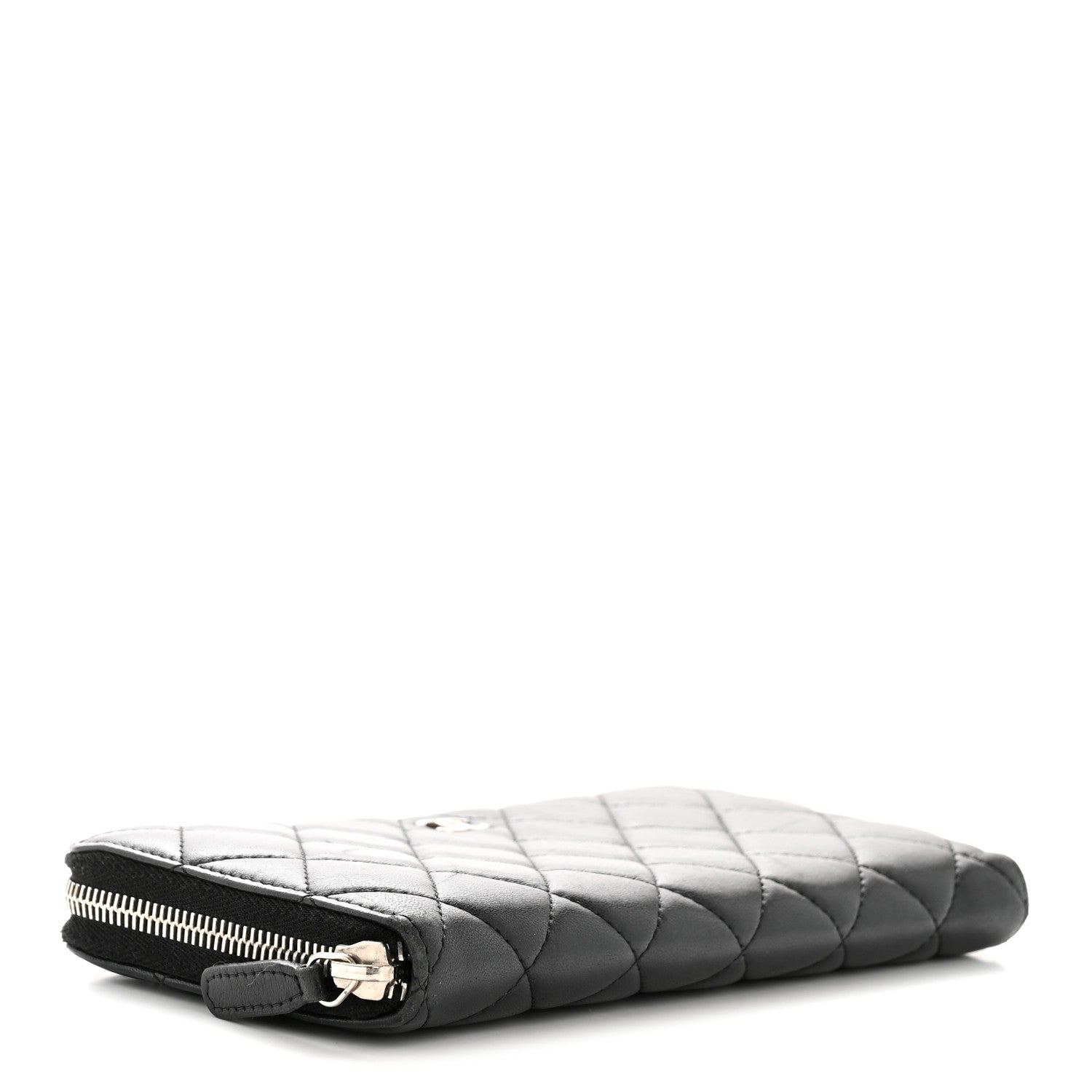 Lambskin Quilted Large Gusset Zip Around Wallet Black