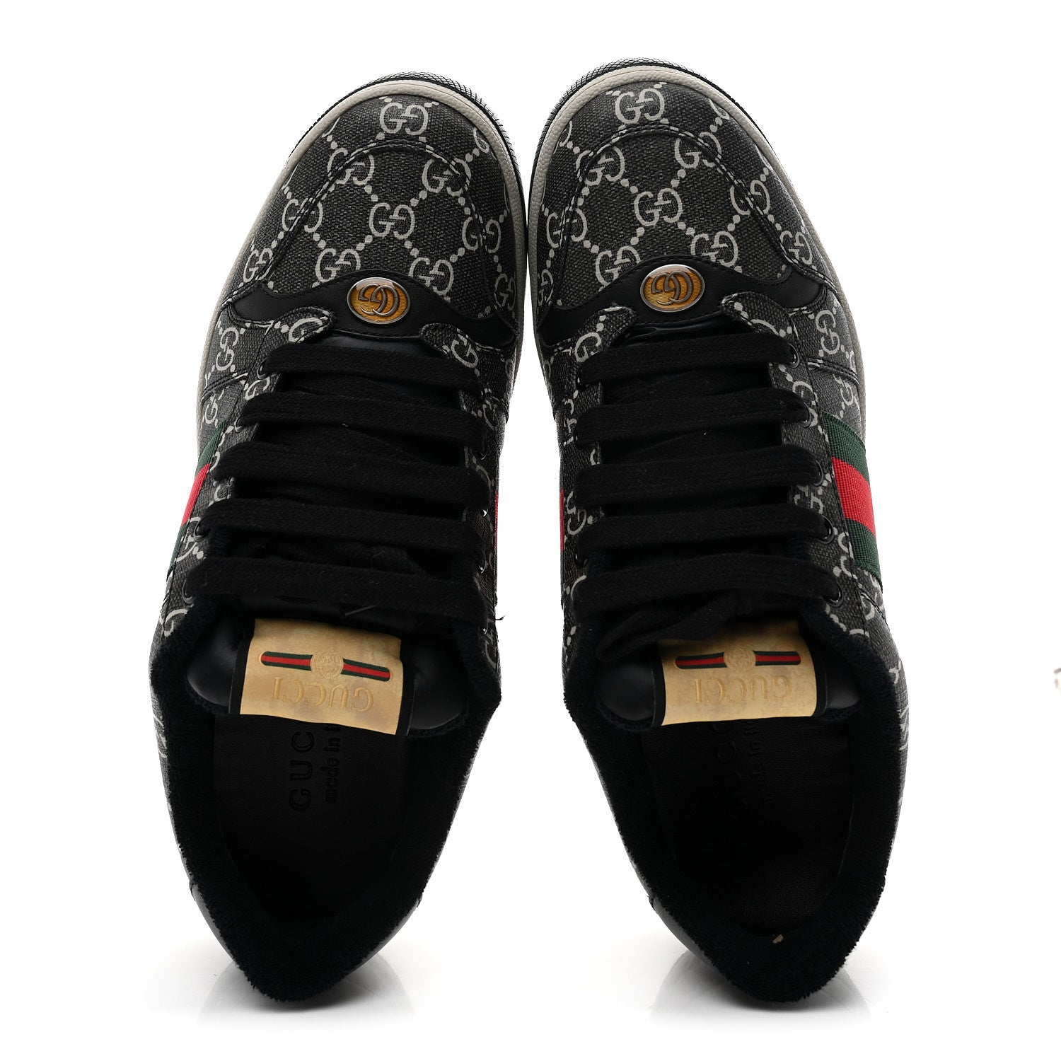 Gucci GG Supreme Monogram Miro Soft Calfskin Web Mens Screener Sneakers 8.5 Black Grey Sky