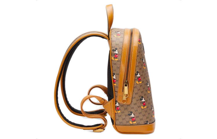 GUCCI x Disney Crossover Mickey Mouse Printing Logo Leather Logo Canvas Schoolbag Backpack Small Unisex Ebony / Brown 552884-HWUDM-8603