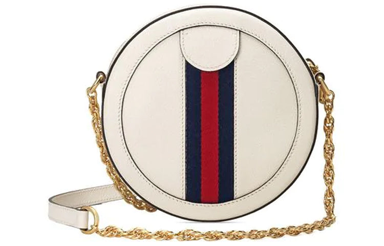 (WMNS) GUCCI Ophidia Gold Logo Stripe Webbing Leather Chain Shoulder Messenger Bag Mini White 550618-CWG1G-8454