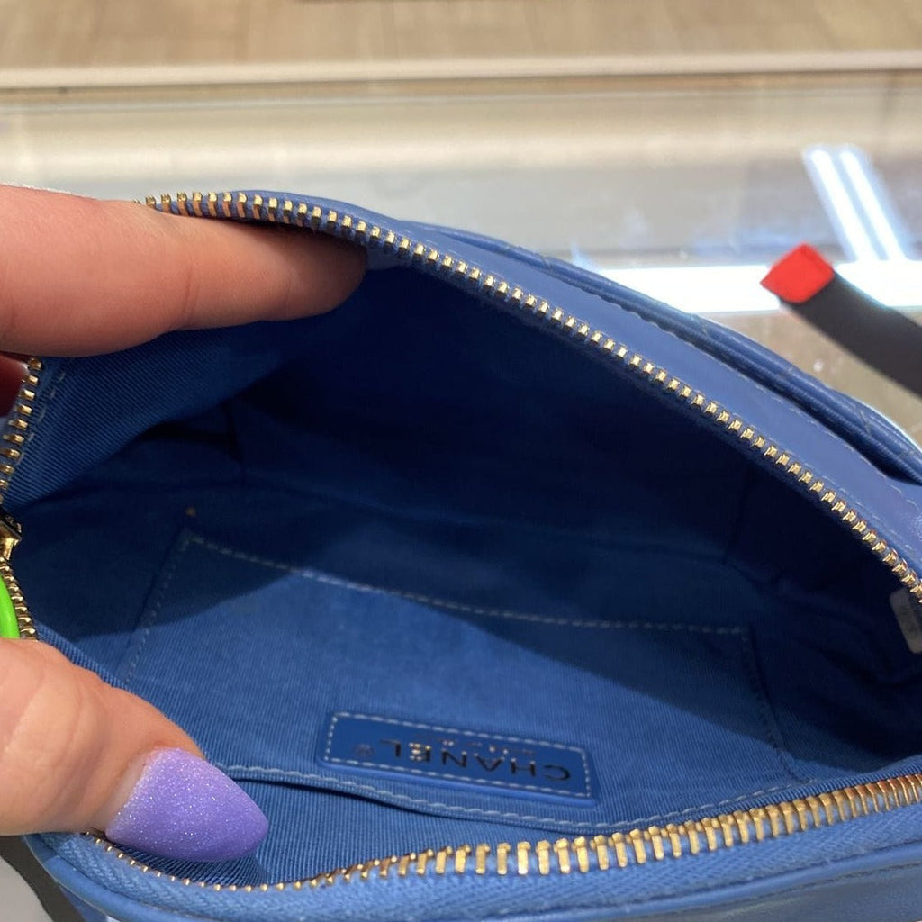 CHANEL Bi Classic Quilted Lambskin Leather Waist Bag Blue
