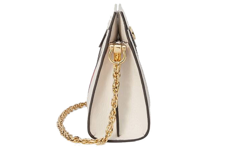 (WMNS) GUCCI Ophidia Gold Logo Stripe Webbing Leather Chain Shoulder Messenger Bag Small White Classic 503877-DJ2DG-8454