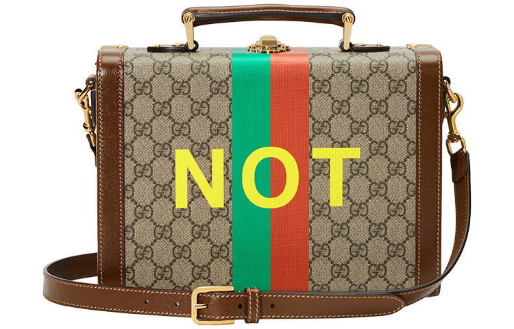 GUCCI Fake Not Series Alphabet Stripe Printing Logo Leather Logo Canvas handbag Unisex / Brown 633587-2GCAG-8280