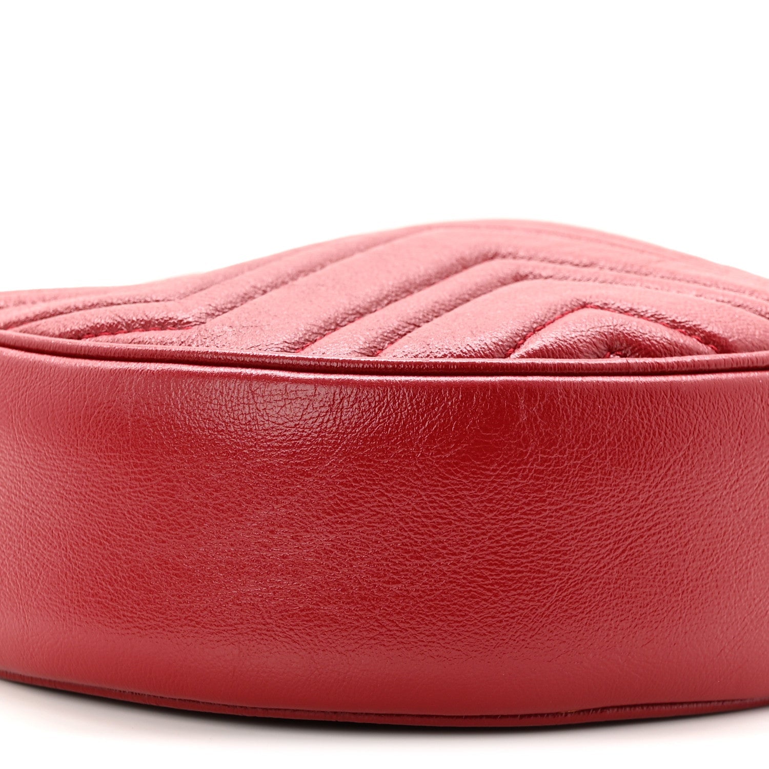 Gucci Glazed Calfskin Matelasse Heart Mini GG Marmont Round Shoulder Bag Romantic Cerise