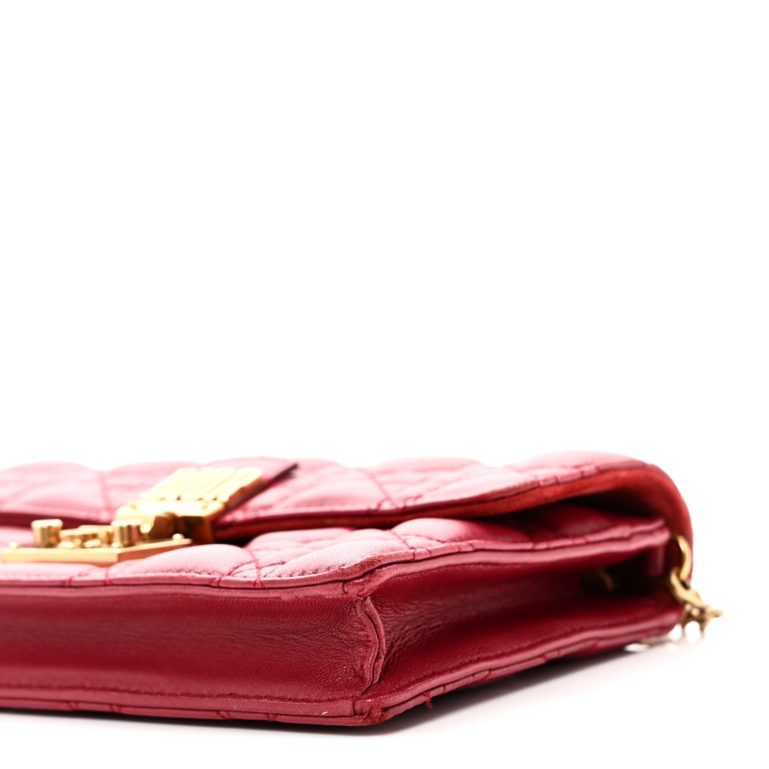 Christian Dior Lambskin Cannage Dioraddict Wallet On Chain Clutch Fuchsia