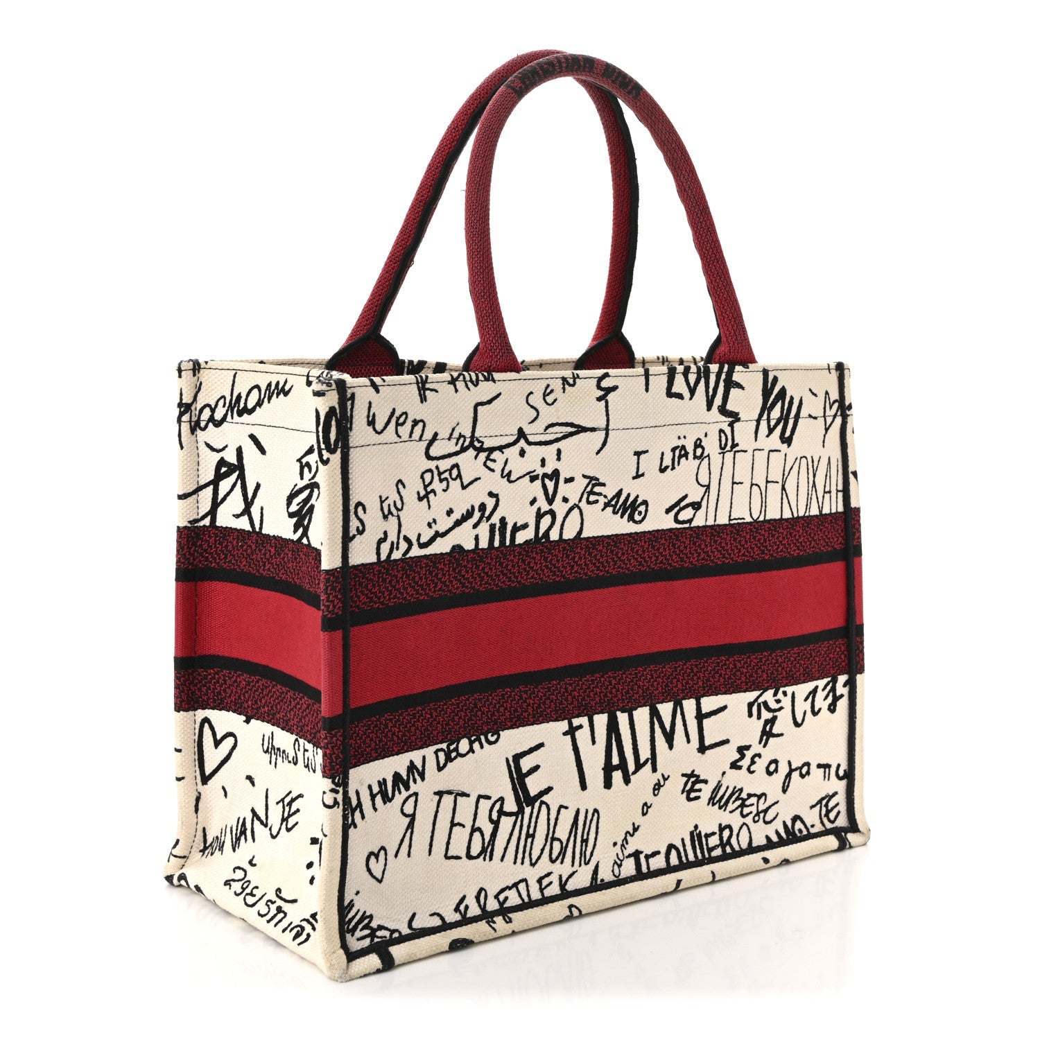 Christian Dior Canvas Embroidered Medium Dioramour Graffiti Book Tote Latte Multicolor