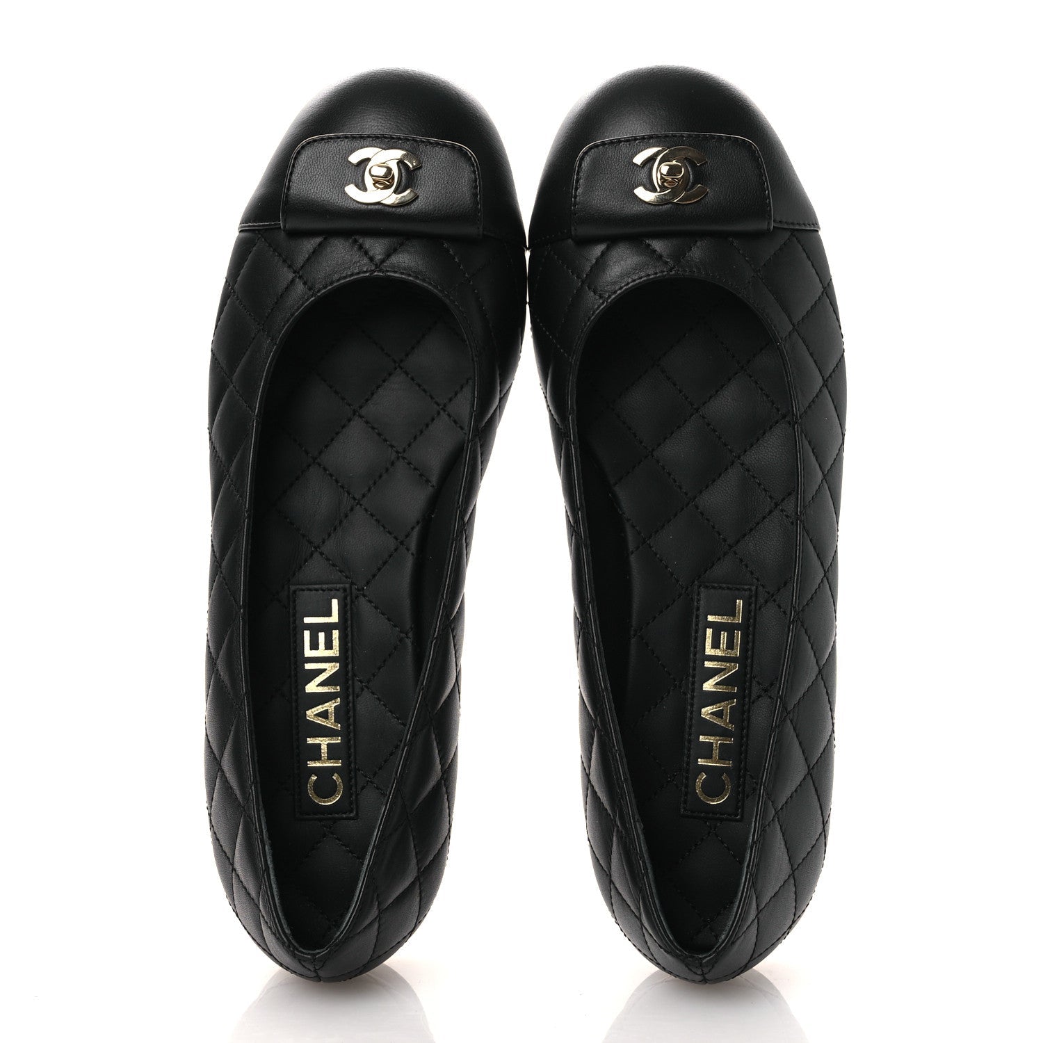 Calfskin Lambskin Quilted CC Cap Toe Ballerina Flats 37 Black
