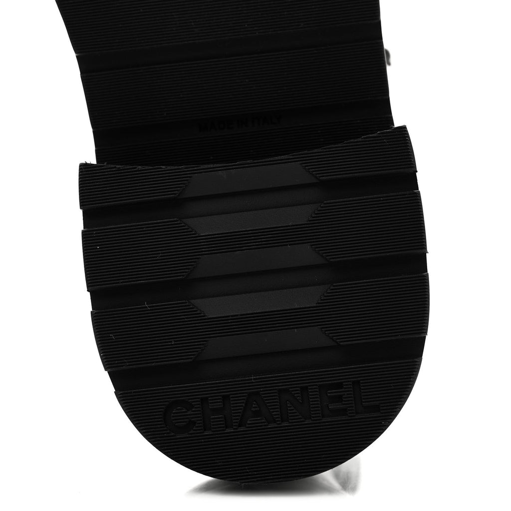 Chanel Shiny Lambskin Quilted Lace Up Combat Boots 38.5 Black