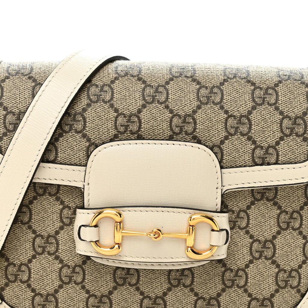 Gucci GG Supreme Monogram Web Mini Horsebit 1955 Shoulder Bag Beige Mystic White