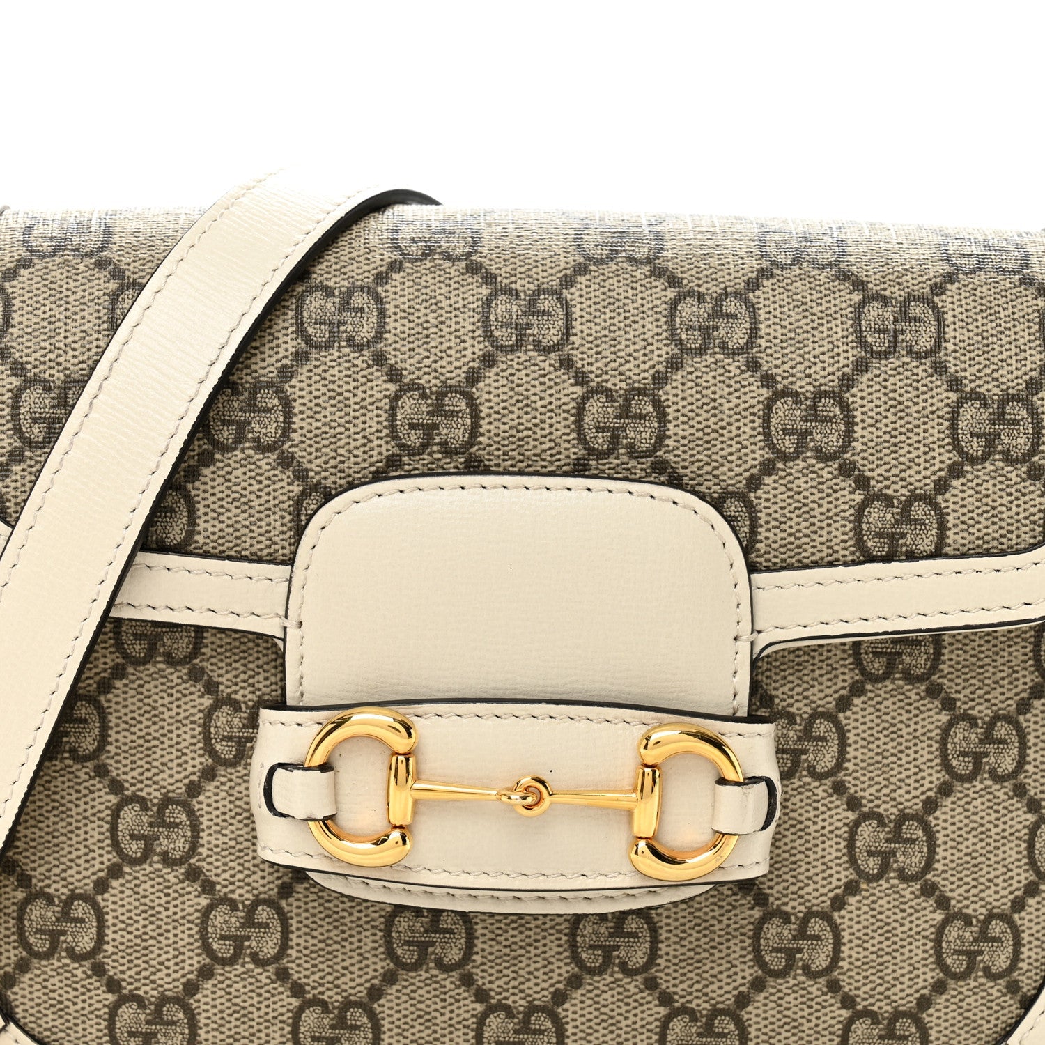 Gucci GG Supreme Monogram Web Mini Horsebit 1955 Shoulder Bag Beige Mystic White