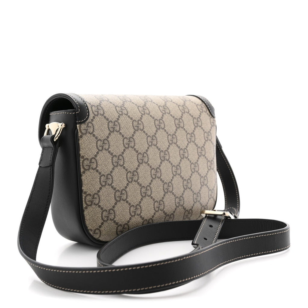 Gucci GG Supreme Monogram Horsebit 1955 Soft Small Shoulder Bag Beige Black
