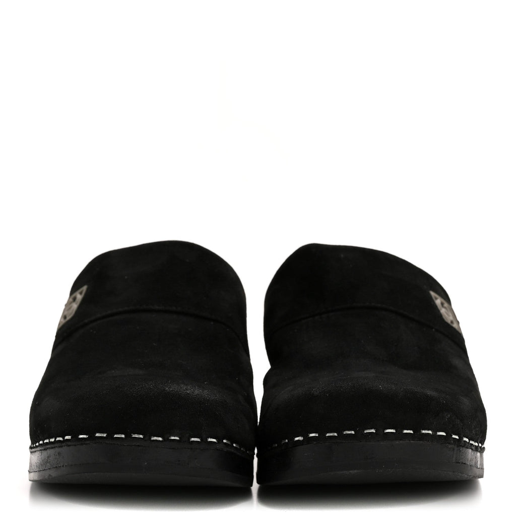 Chanel Suede CC Clogs 37 Black