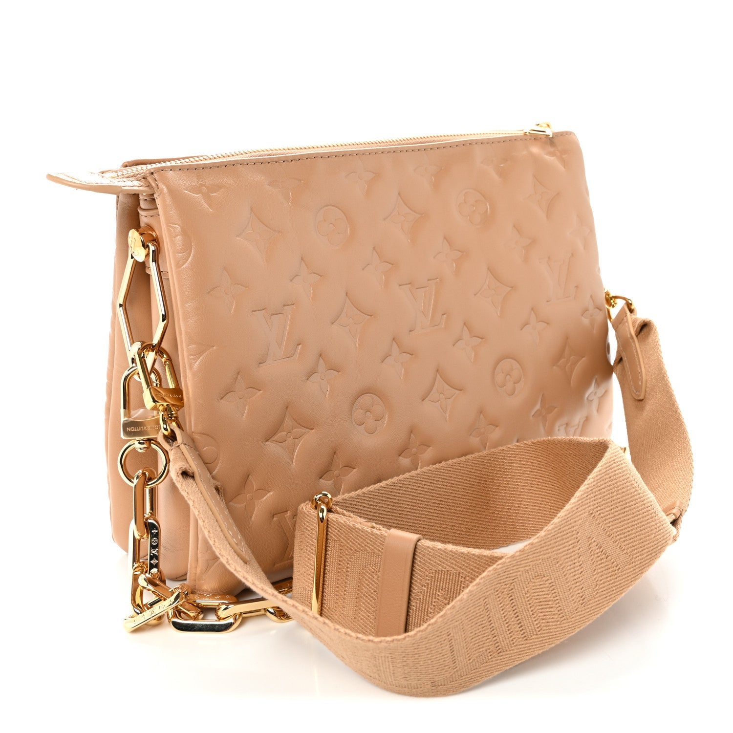 Louis Vuitton Lambskin Embossed Monogram Coussin PM Camel