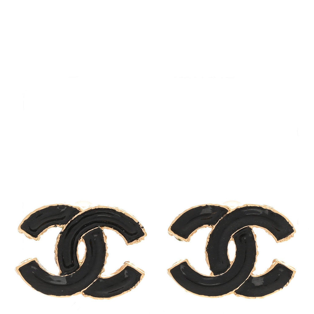 Metal Enamel CC Earrings Black Gold