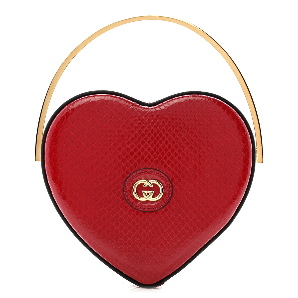 Gucci Snakeskin Broadway Mini Heart Top Handle Bag Rasberry Candy