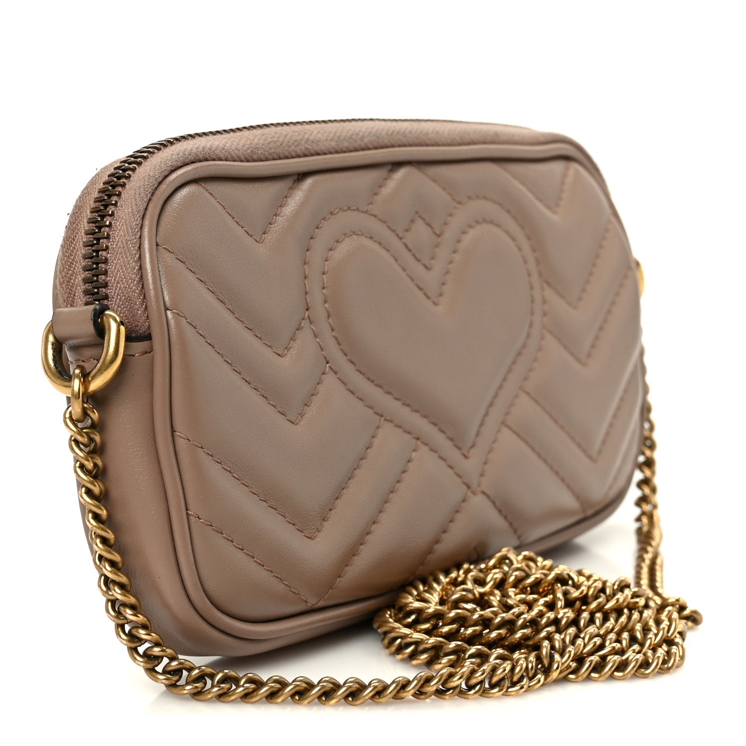 Gucci Calfskin Matelasse Mini GG Marmont Chain Crossbody Bag Porcelain Rose