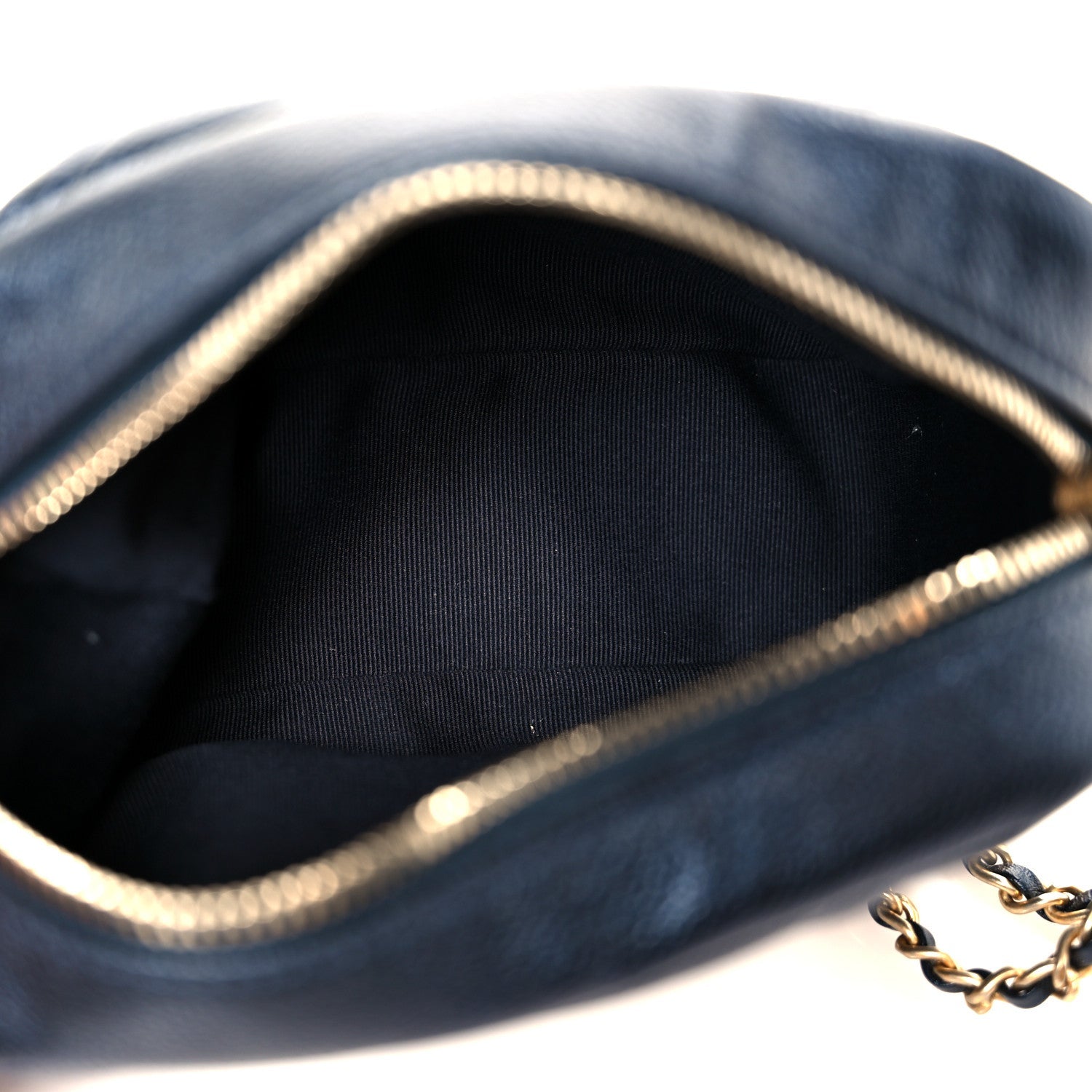 Chanel Shiny Caviar Quilted Chain Melody Camera Bag Dark Blue