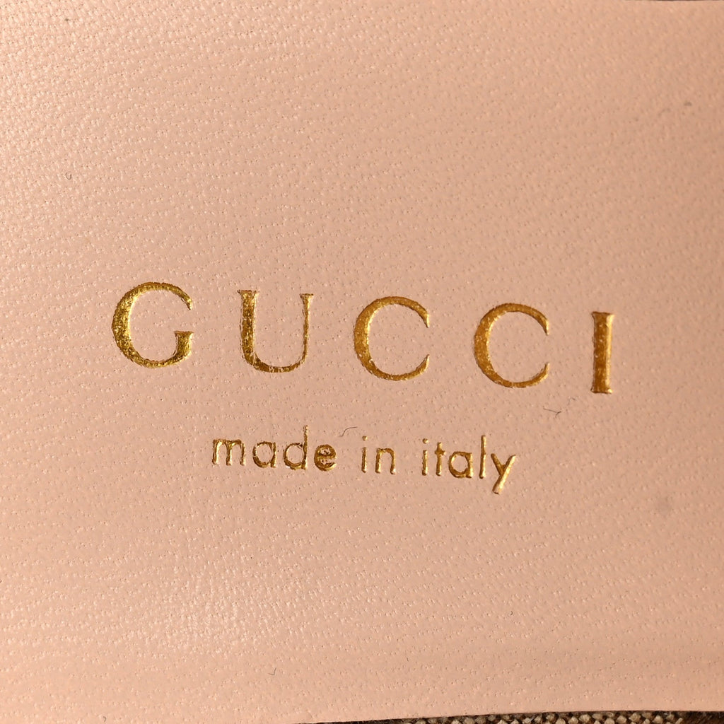 Gucci Monogram Jumbo GG Malaga Kid Womens Princetown Slippers 35 Camel Ebony New Acero Beige