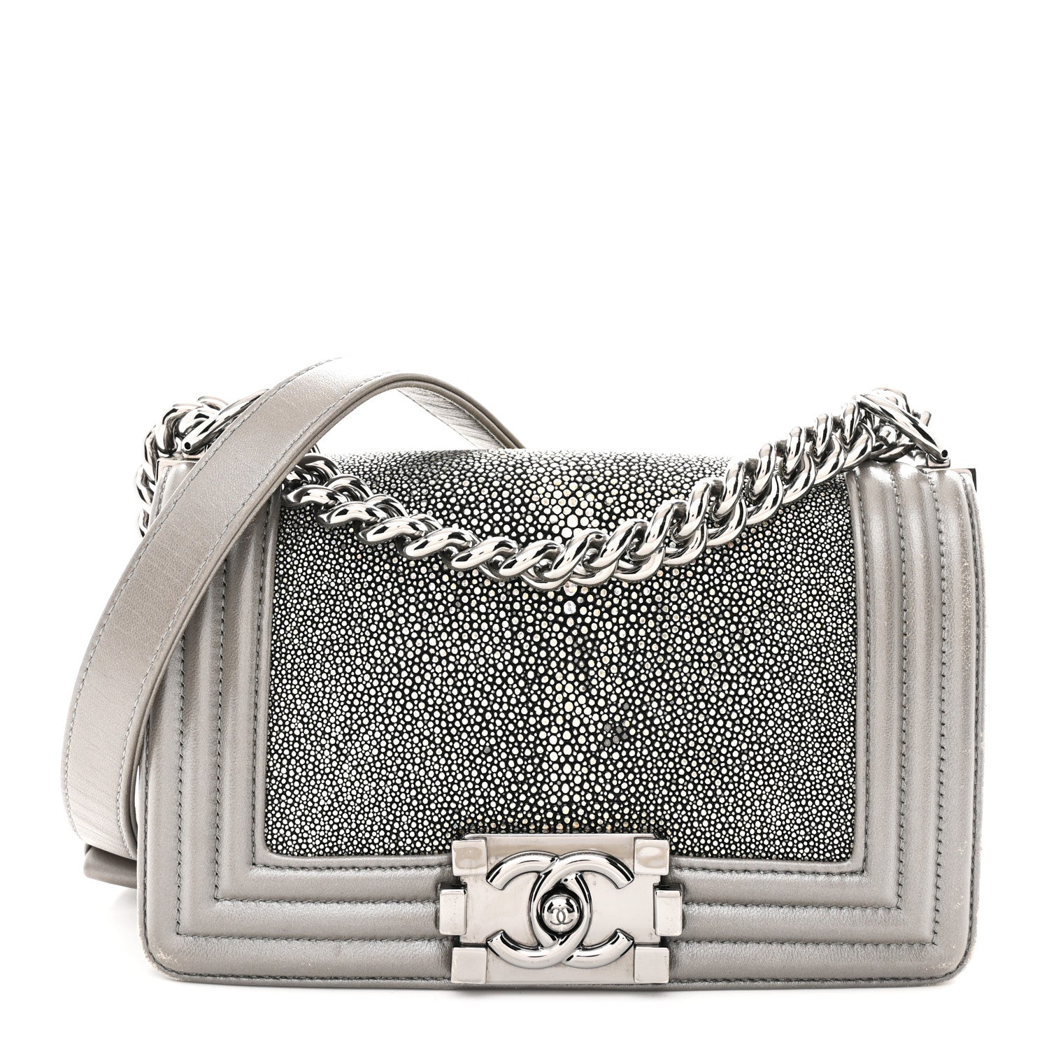 Chanel Galuchat Stingray Small Boy Flap Silver