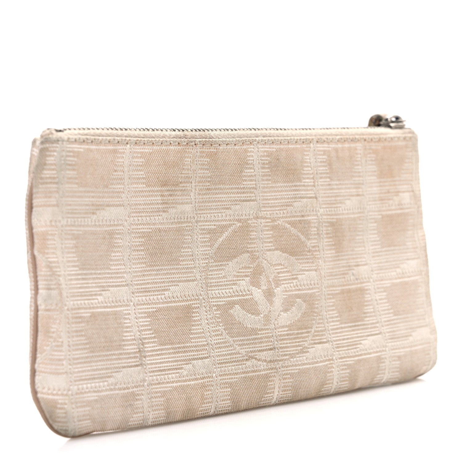 Chanel Nylon Travel Ligne Zip Wristlet Beige