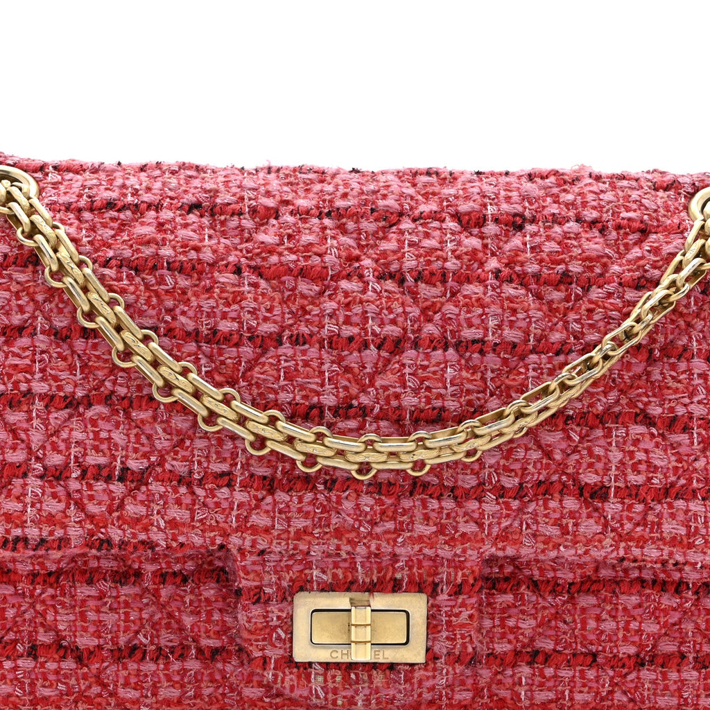 Chanel Tweed Quilted 2.55 Reissue 225 Flap  Red Pink Multicolor