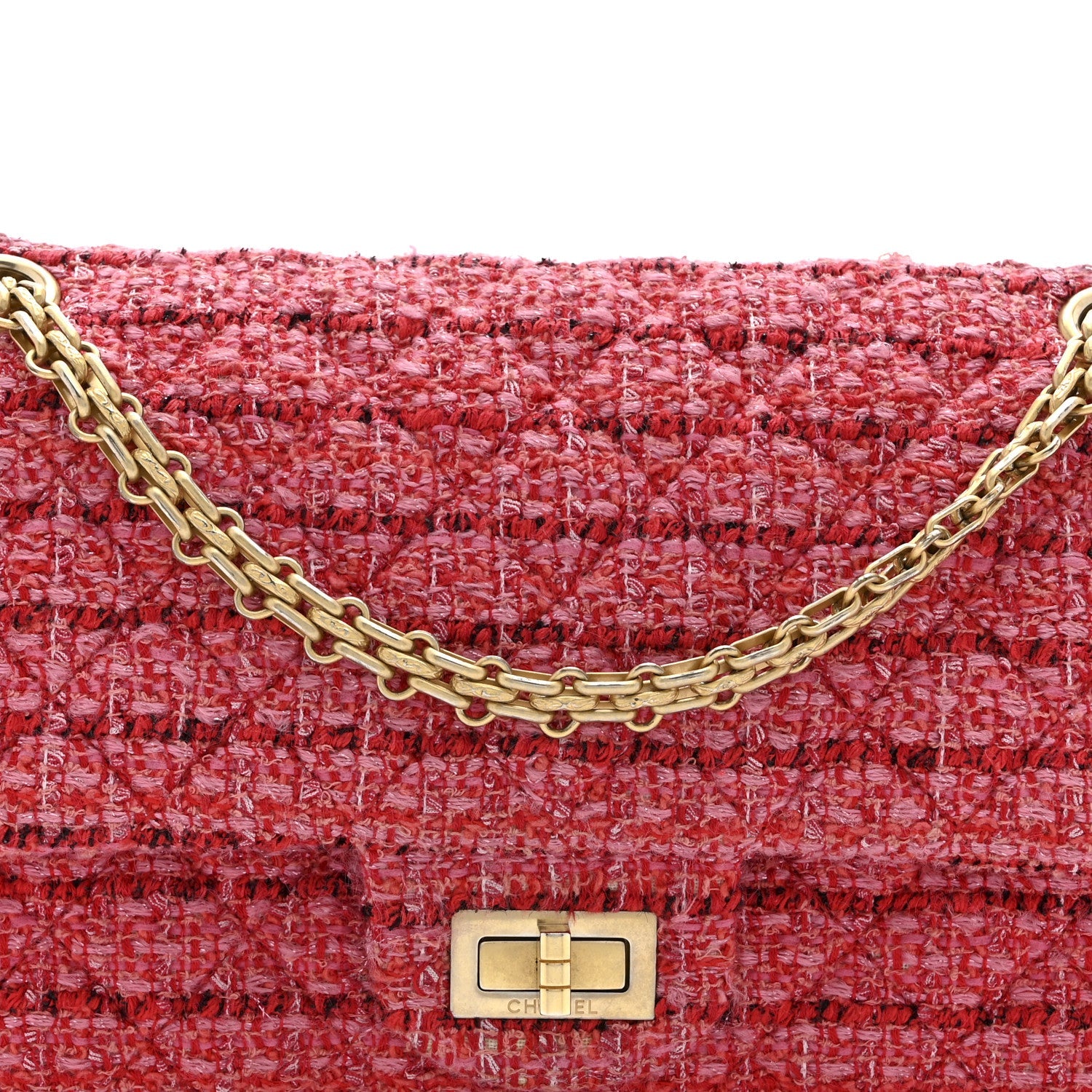 Chanel Tweed Quilted 2.55 Reissue 225 Flap  Red Pink Multicolor