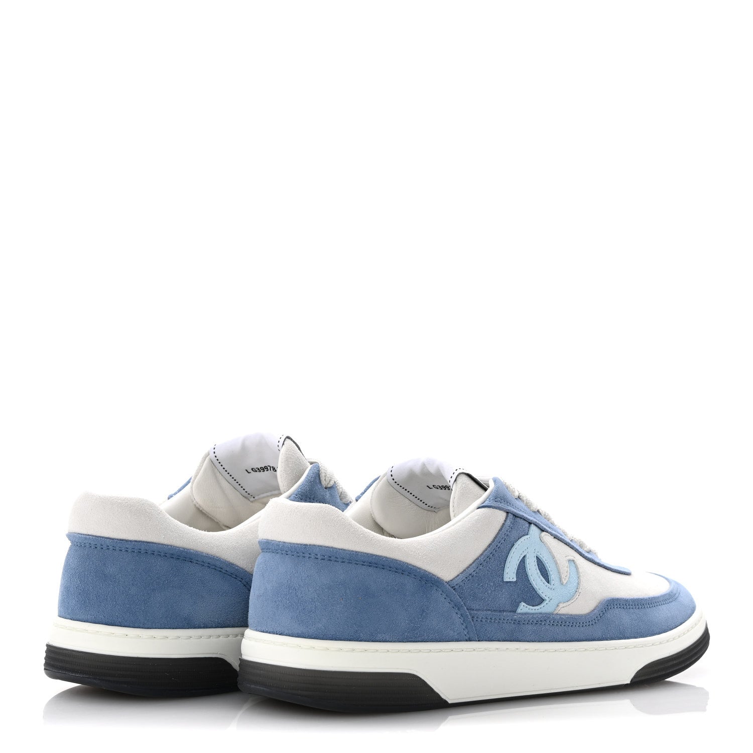 Chanel Suede Kidskin Womens CC Sneakers 39 White Blue
