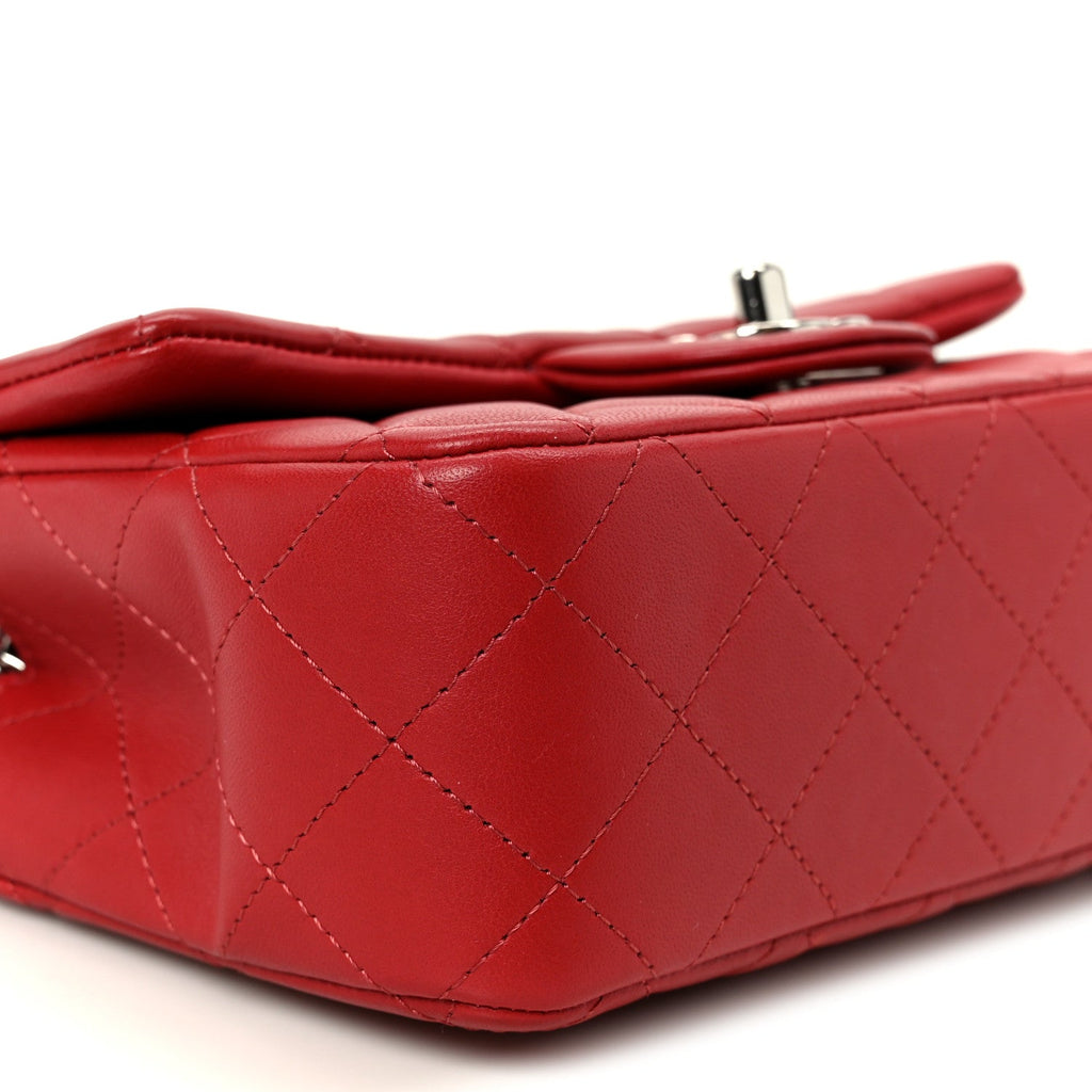 Chanel Lambskin Quilted Mini Rectangular Flap Dark Red