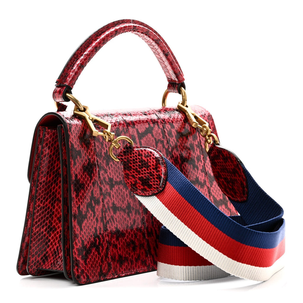 Gucci Snakeskin Sylvie Web Small Queen Margaret Top Handle Bag Red