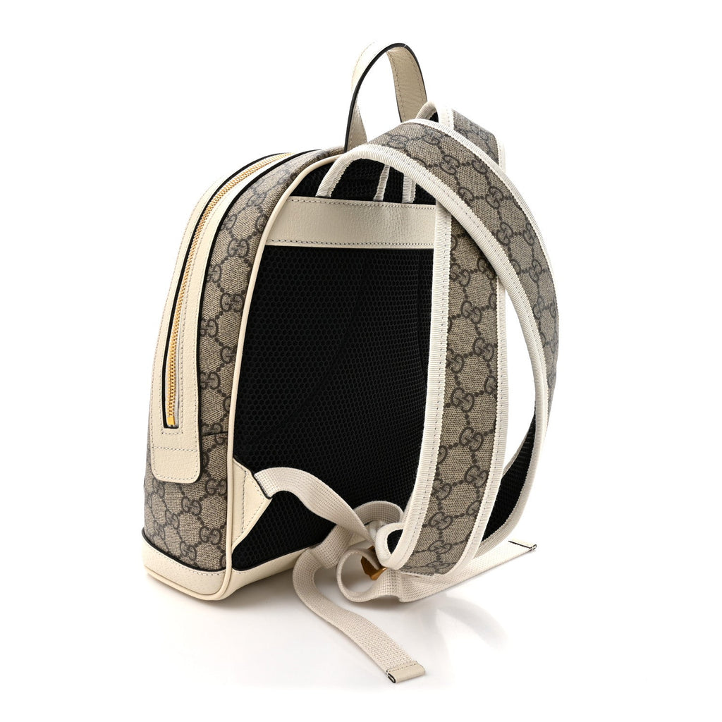 Gucci GG Supreme Monogram Textured Calfskin Web Small Ophidia Day Backpack Beige Ebony Mystic White
