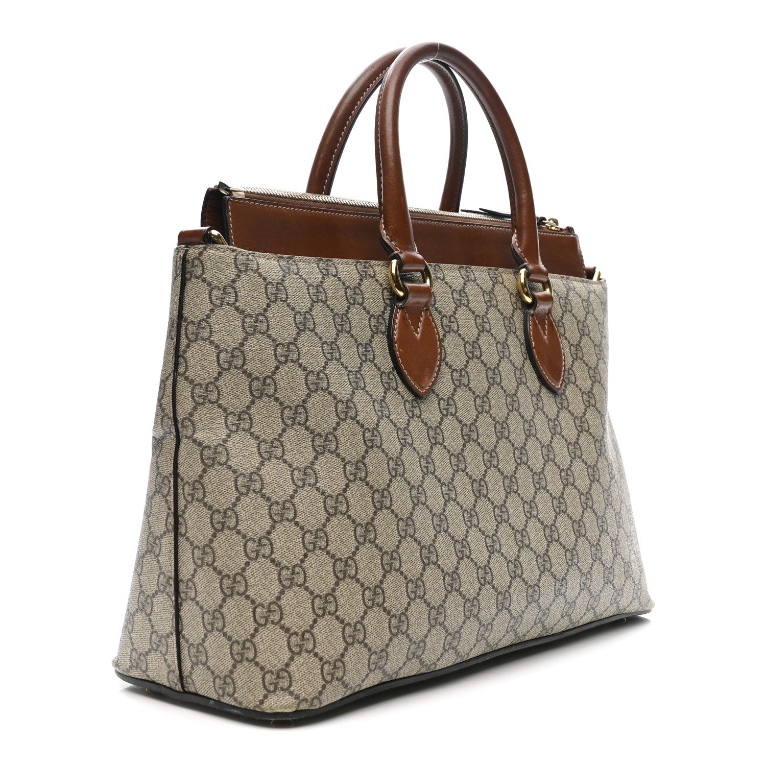 Gucci GG Supreme Monogram Small Zip Top Tote Beige Tuscany