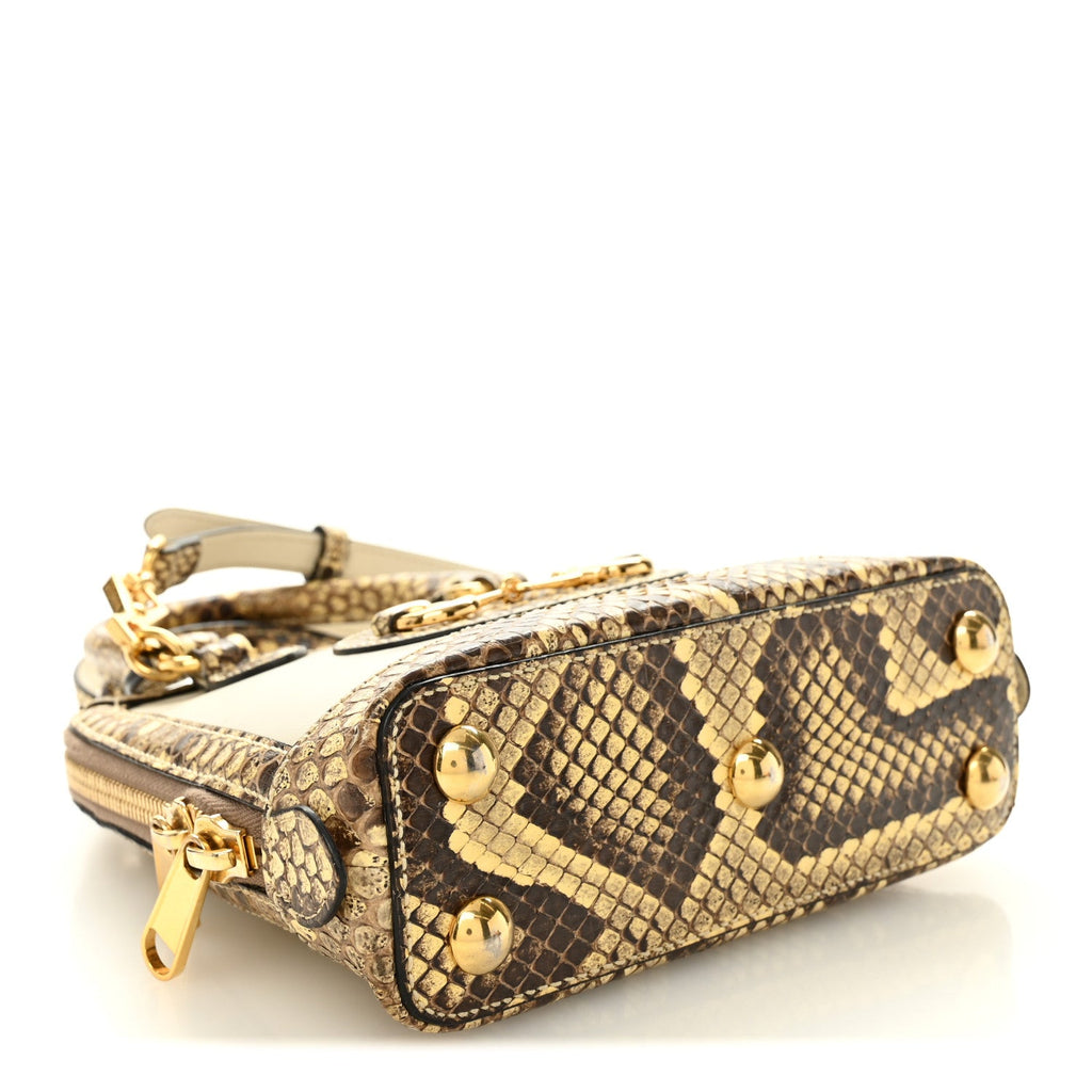 Gucci Snakeskin Boarded Plutone Calfskin Mini Horsebit 1955 Top Handle Bag White Multicolor
