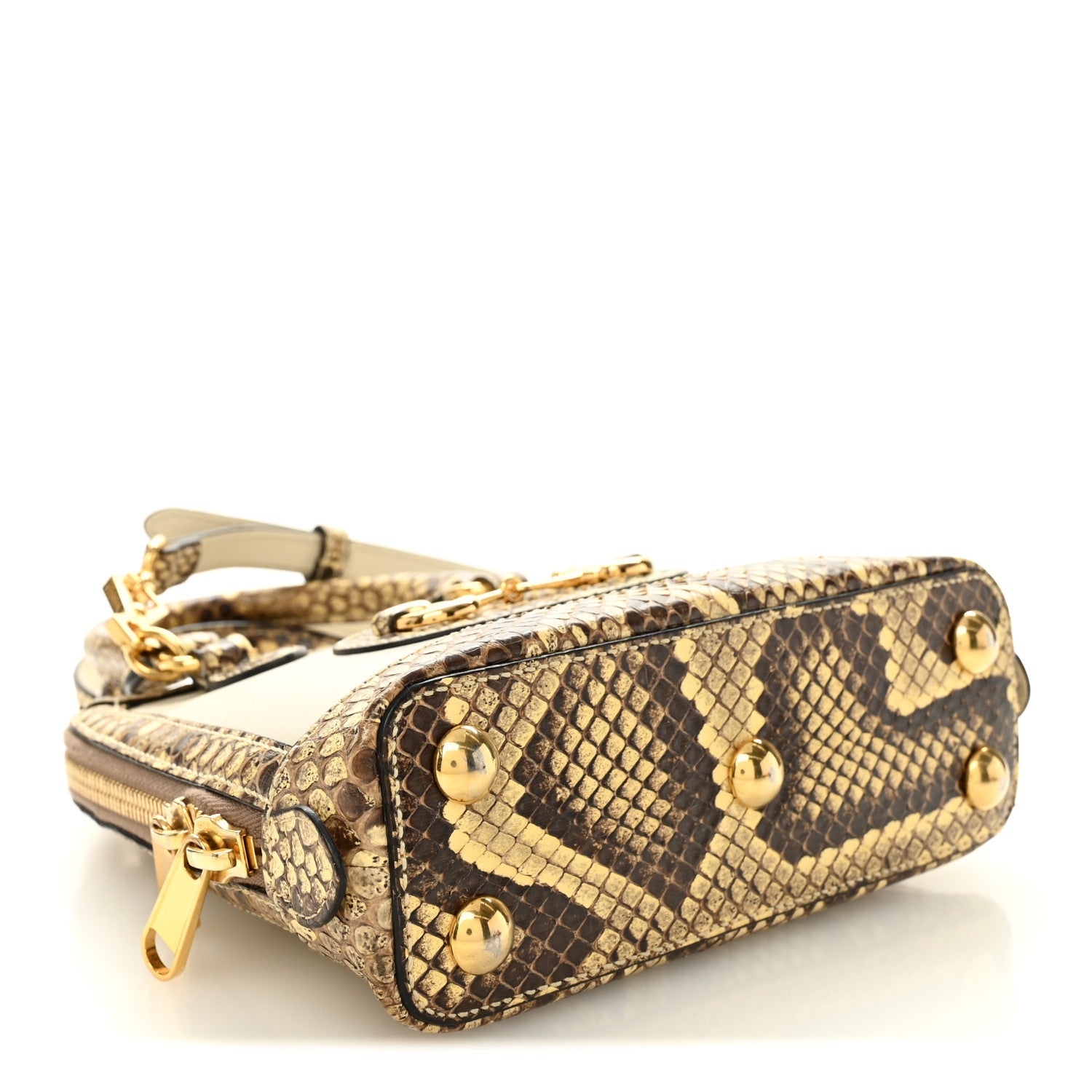 Gucci Snakeskin Boarded Plutone Calfskin Mini Horsebit 1955 Top Handle Bag White Multicolor