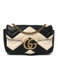 Gucci Calfskin Matelasse Super Mini GG Marmont Shoulder Bag Black White