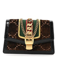 Gucci Velvet GG Monogram Web Super Mini Sylvie Chain Shoulder Bag Brown Black Oro Vecchio