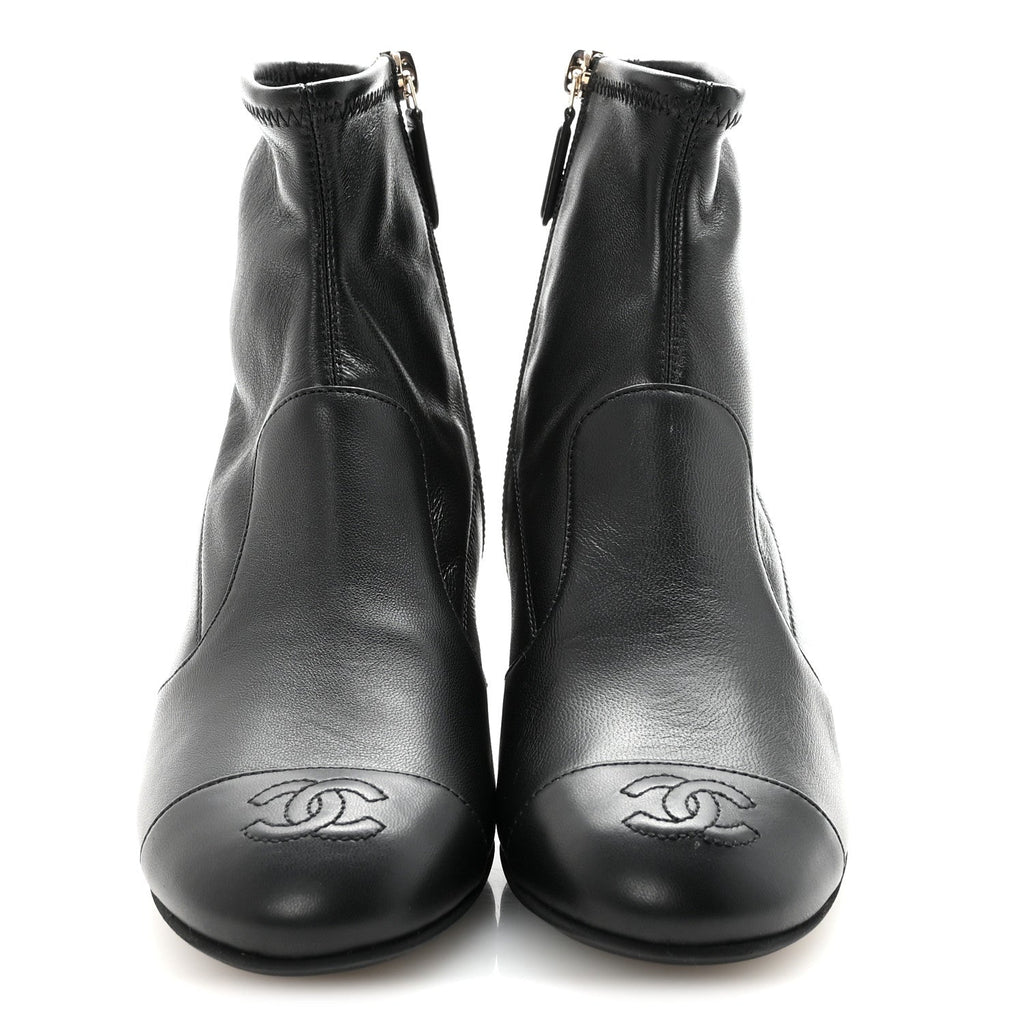 Chanel Stretch Lambskin Cap Toe CC Short Boots 35 Black