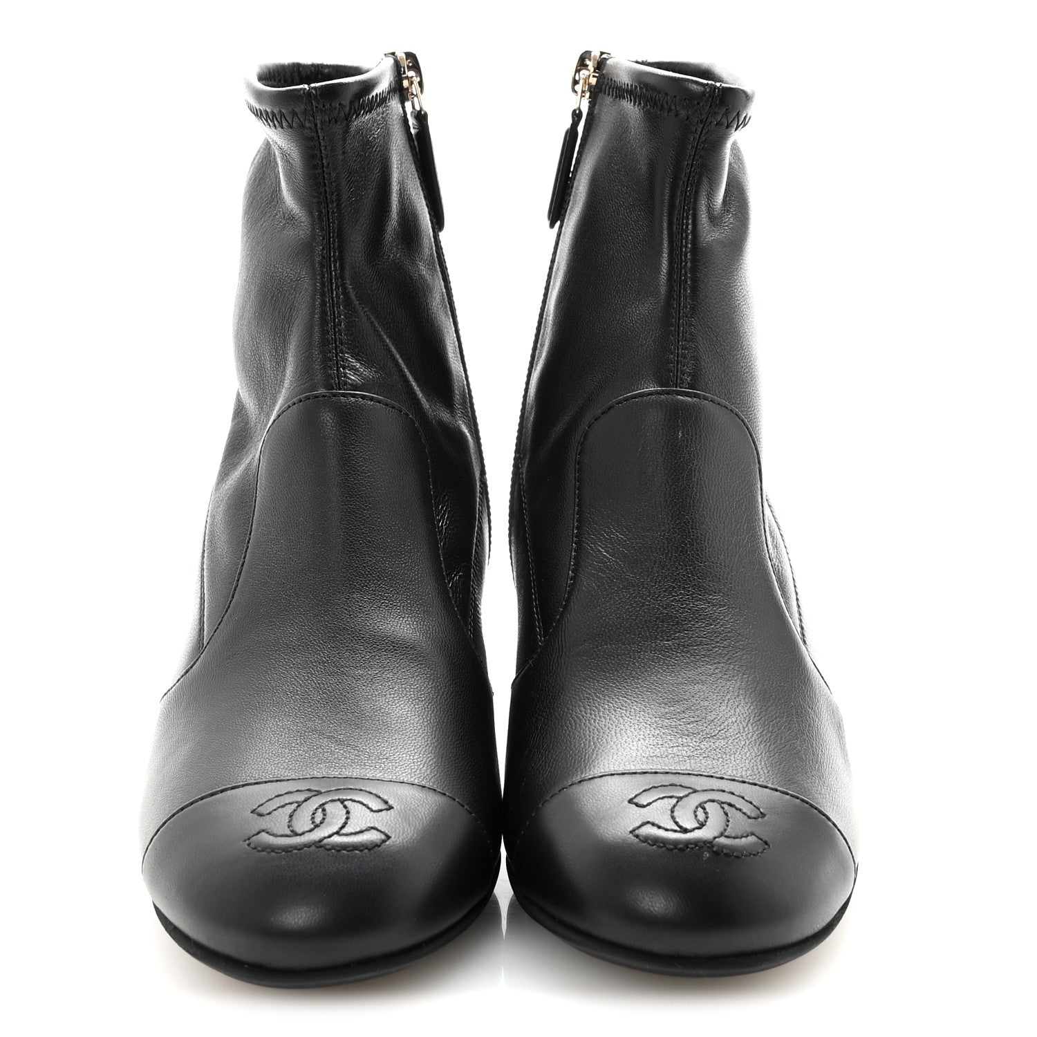 Chanel Stretch Lambskin Cap Toe CC Short Boots 35 Black