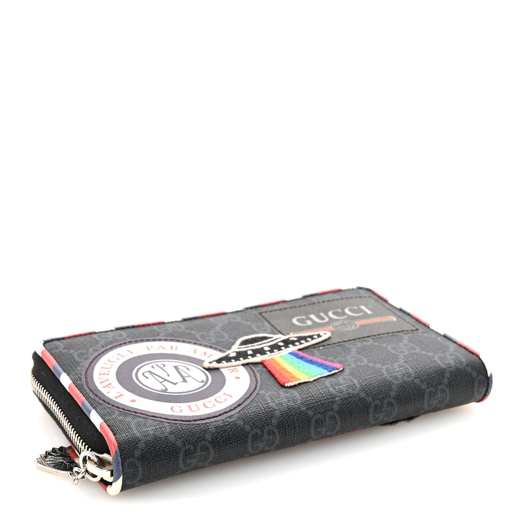 Gucci GG Supreme Monogram Night Courrier Embroidered Zip Around Wallet